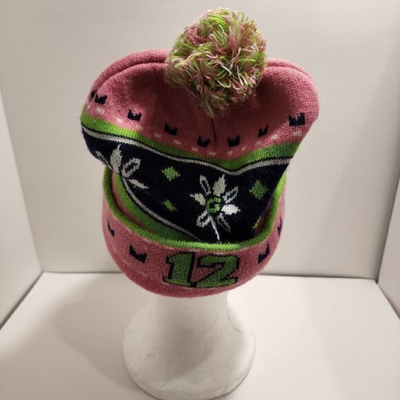 Seattle Seahawks 12 Pink Knit Beanie Hat Winter Cap Pom - Picture 5 of 7